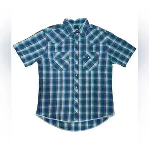 Wrangler Plaid Short Sleeve Button Down Shirt | Blue Plaid | Men’s Size L